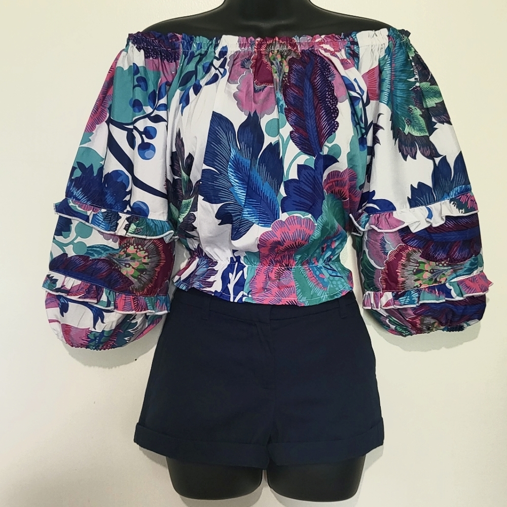 Rachel Zoe halter crop top floral blouse